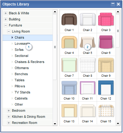 Floor Plan Software - Objects Library Window