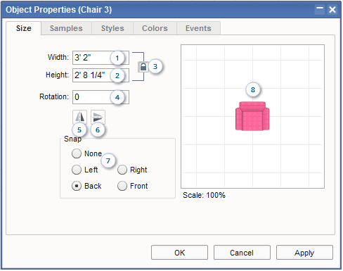 Floor Plan Software - Object Properties Dialog Box / Tab 1