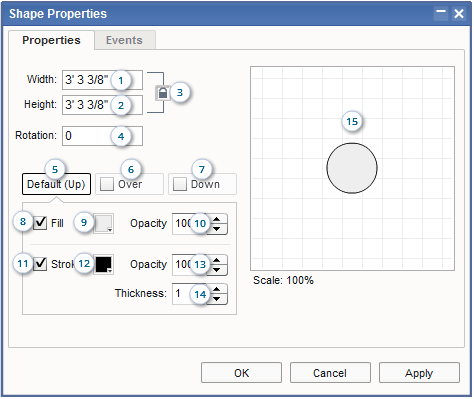 Floor Plan Software - Shape Properties Dialog Box / Tab 1